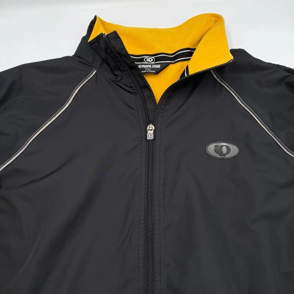 Pearl Izumi Cycling Jacket Black Yellow Reflective Full Zip Mens Small Fleece